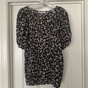 LOFT multi colored animal print blouse with puffed sleeves- size large